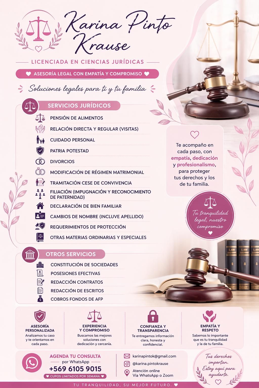 Presentación de servicios jurídicos de Karina Pinto Krause